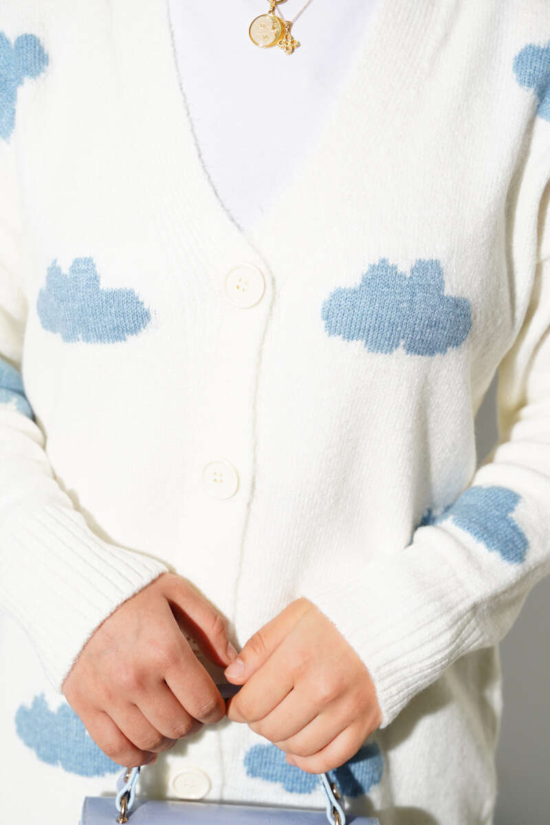 Cloud Pattern Button-Up Knit Cardigan Ecru - immagine 4