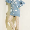 Cloud Pattern Button-Up Knit Cardigan Blue - الصورة 2