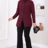 Gathered Detail Buttoned Angora Cardigan Burgundy