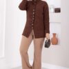 Gathered Detail Buttoned Angora Cardigan Brown