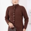 ⁦Gathered Detail Buttoned Angora Cardigan Brown⁩ - الصورة ⁦2⁩