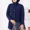 Gathered Detail Buttoned Angora Cardigan Navy Blue - Afbeelding 2
