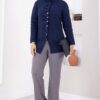 Gathered Detail Buttoned Angora Cardigan Navy Blue