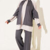 Gathered Detail-Accent Ribbed Two-Piece Set Smoke
