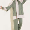 Gathered Detail-Accent Ribbed Two-Piece Set Khaki