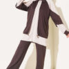 Gathered Detail-Accent Ribbed Two-Piece Set Brown
