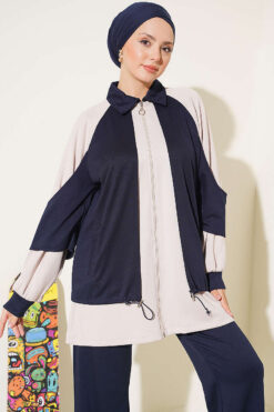 Alternative view of Gathered Detail-Accent Ribbed Two-Piece Set Navy Blue