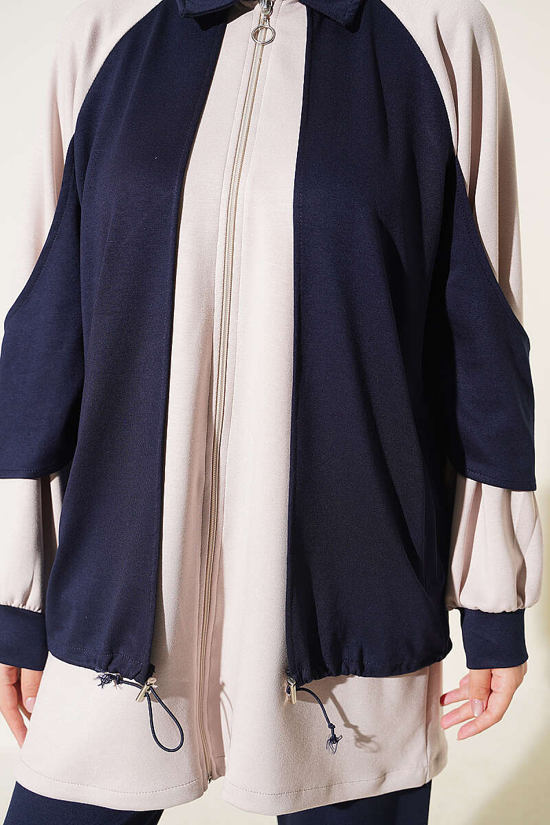 Gathered Detail-Accent Ribbed Two-Piece Set Navy Blue - Imagen 4
