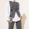 Cross Button Belted Vest Set Anthracite - Image 2