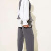 Cross Button Belted Vest Set Anthracite - Image 3
