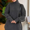 Cross-Fit Patterned Long Knit Tunic Smoke