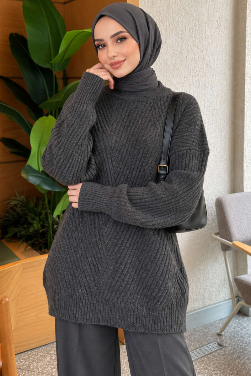 Cross-Fit Patterned Long Knit Tunic Smoke - Afbeelding 3