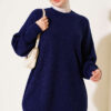 Cross-Fit Patterned Long Knit Tunic Navy Blue
