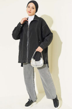 Alternative view of Zip-up jacket with pocket details Black