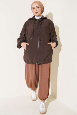 Alternative view of Hooded sweatshirt with pocket detail Brown