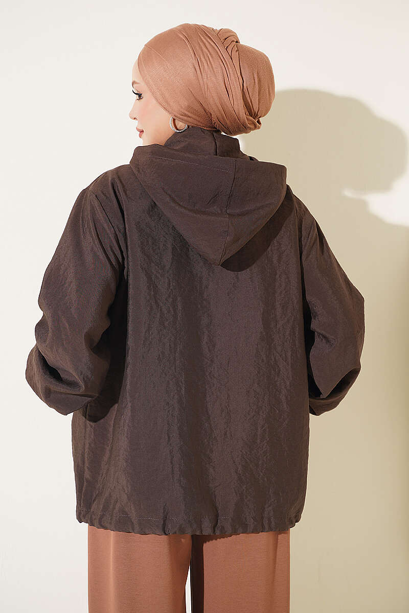 Hooded sweatshirt with pocket detail Brown - الصورة 3
