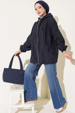 Alternative view of Hooded sweatshirt with pocket detail Navy Blue