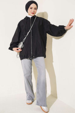 Alternative view of Hooded sweatshirt with pocket detail Black