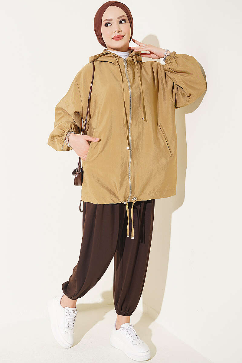 Hooded sweatshirt with pocket detail Oil Green - الصورة 2