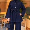 Pocket Flap Detail Belted Denim Two-Piece Set Navy Blue - Image 2