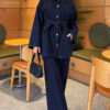 Pocket Flap Detail Belted Denim Two-Piece Set Navy Blue - Image 3