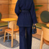 Pocket Flap Detail Belted Denim Two-Piece Set Navy Blue - Image 4