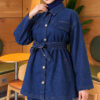 Pocket Flap Detail Belted Denim Two-Piece Set Blue - الصورة 2