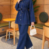 Pocket Flap Detail Belted Denim Two-Piece Set Blue - الصورة 3