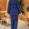 Pocket Flap Detail Belted Denim Two-Piece Set Blue - الصورة 4