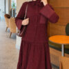 ⁦Ribbed Knit Two-Piece Set with Boat Neck Burgundy⁩ - الصورة ⁦5⁩