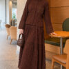 Gold Buttoned Two-Piece Set with Elastic Waist Brown - الصورة 5