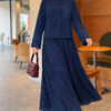 Brooch-Embellished Abaya Two-Piece Set Navy Blue – Image 5