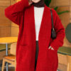 Buttoned French terry cardigan with pocket details Red