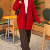 Buttoned French terry cardigan with pocket details Red - Image 2