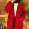 Buttoned French terry cardigan with pocket details Red - Image 3