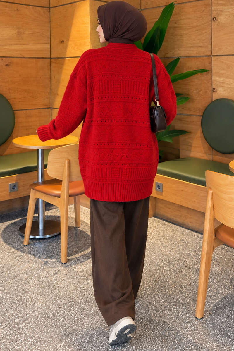 Buttoned French terry cardigan with pocket details Red - Image 4