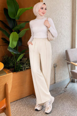Alternative view of Pocketed Drawstring Elastic Waist Pants Beige