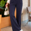 Pocketed Drawstring Elastic Waist Pants Navy Blue