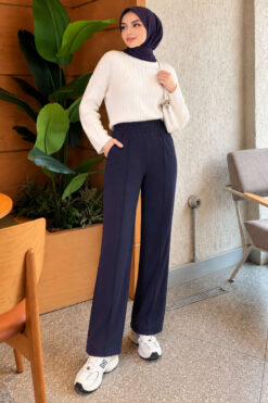 Alternative view of Pocketed Drawstring Elastic Waist Pants Navy Blue