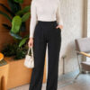 Pocketed Drawstring Elastic Waist Pants Black - Afbeelding 2
