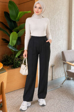Alternative view of Pocketed Drawstring Elastic Waist Pants Black