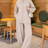 Pocketed French terry with zipper detail two-piece set Beige