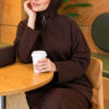 Pocketed French terry with zipper detail two-piece set Brown - Afbeelding 2
