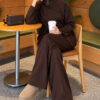 Pocketed French terry with zipper detail two-piece set Brown - Afbeelding 3