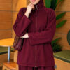 Pocketed French terry with zipper detail two-piece set Plum - الصورة 2