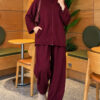 Pocketed French terry with zipper detail two-piece set Plum - الصورة 3