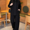 Pocketed French terry with zipper detail two-piece set Black - الصورة 3