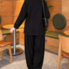 Pocketed French terry with zipper detail two-piece set Black - الصورة 4