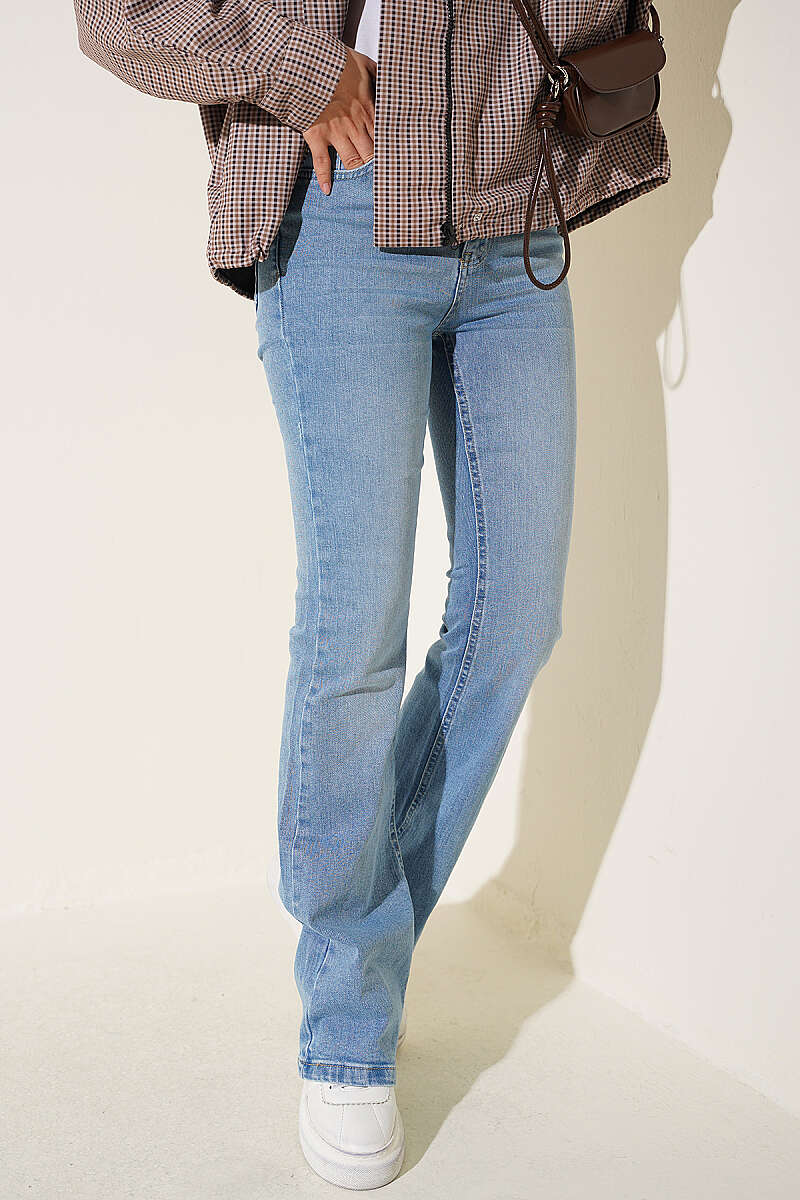 Pocketed Spanish-style Wide-Leg Denim Trousers Blue - Imagen 5