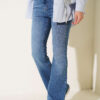 Pocketed Spanish-style Wide-Leg Denim Trousers Blue